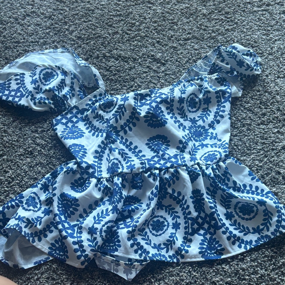 SHEIN Blue and White Floral Blouse